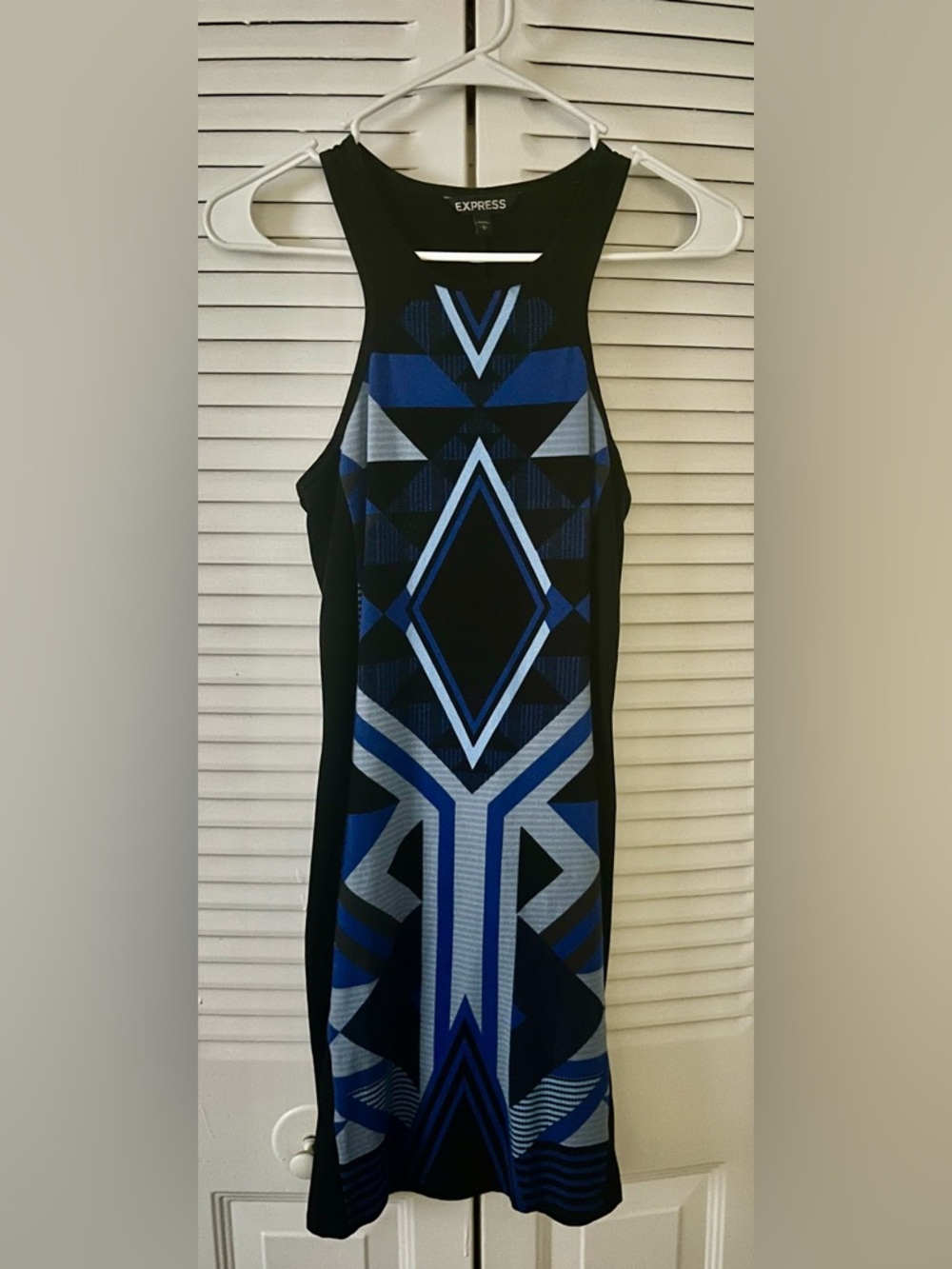 Express Geometric Tank Dress in Blue and Black